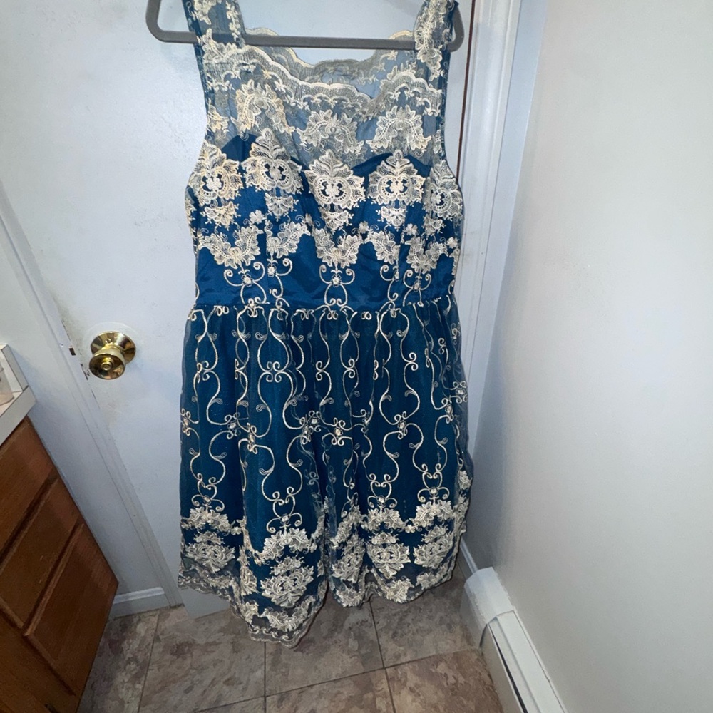 Chi Chi London Blue and Cream Lace Dress